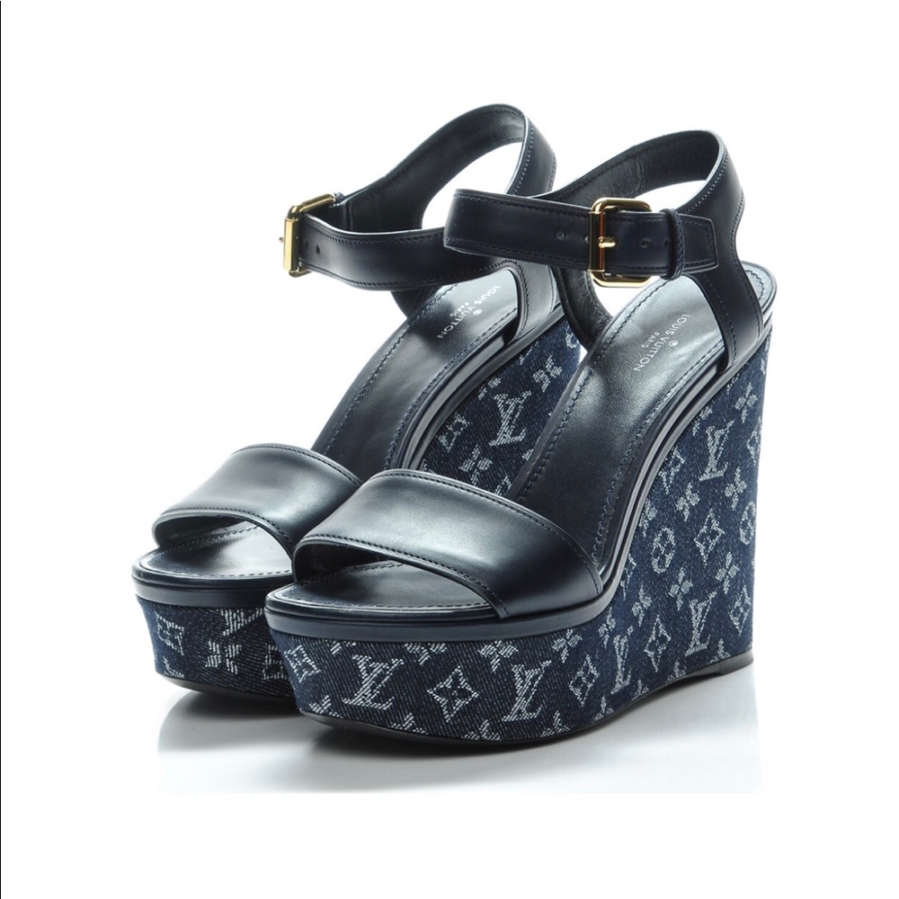 Louis Vuitton Monogram Denim Calfskin Wedges